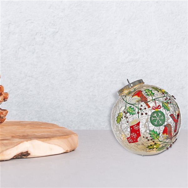 iH casadécor 5.9-in Glass LED Crackled Design Christmas Ornament