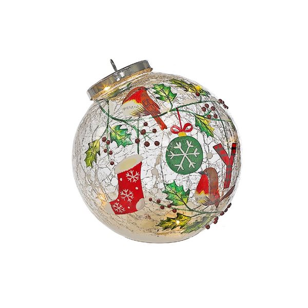 iH casadécor 5.9-in Glass LED Crackled Design Christmas Ornament