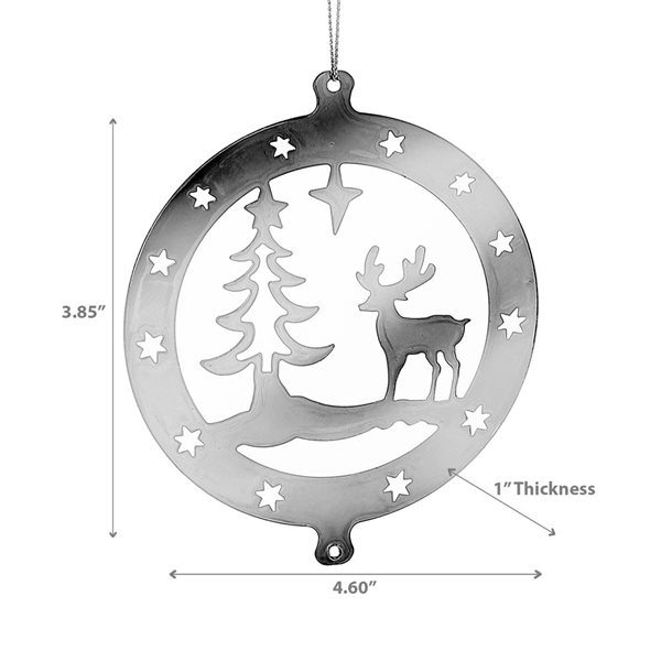 IH Casa Decor Christmas Flat Silver Metal Reindeer & Tree Ornaments