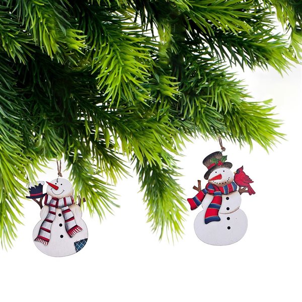 iH casadécor 2-Pack Wooden Snowman with Scarf Christmas Ornament