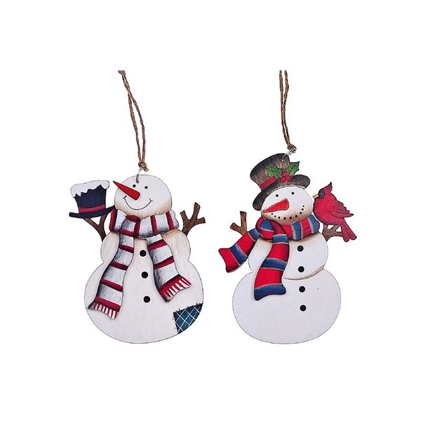 iH casadécor 2-Pack Wooden Snowman with Scarf Christmas Ornament
