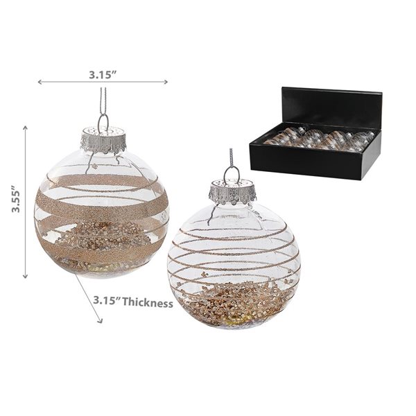 iH casadécor 3-in Clear Plastic Christmas Balls with Gold Beaded Filling