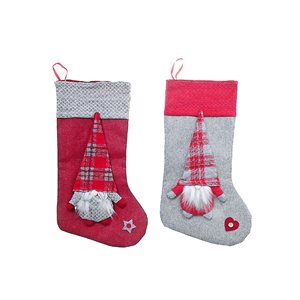 IH Casa Decor 10 L x 20-in H Red and Grey Christmas Gnome Plaid Stocking Set, 2/Pk