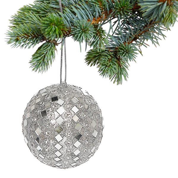 iH casadécor 4-in dia Silver Diamond Christmas Ball - 2/Pk