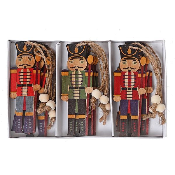 iH casadécor 7 H x 4-in W Multicoloured Christmas Wooden Nutcracker Ornaments - 9/Pk