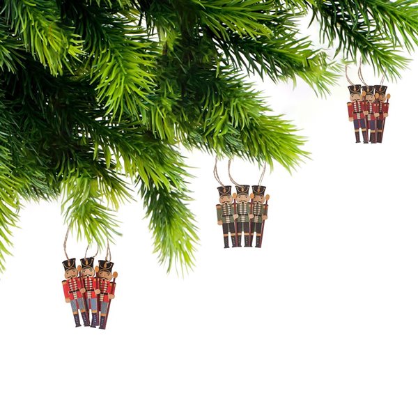 iH casadécor 7 H x 4-in W Multicoloured Christmas Wooden Nutcracker Ornaments - 9/Pk