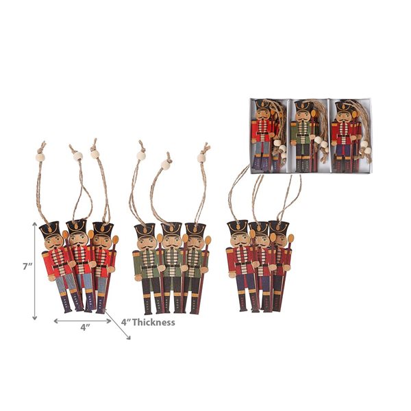 iH casadécor 7 H x 4-in W Multicoloured Christmas Wooden Nutcracker Ornaments - 9/Pk