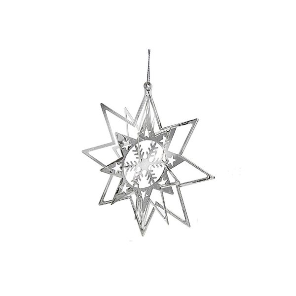 iH casadécor 4.75-in Silver Metal Star with Spinning Snowflake Hanging ...