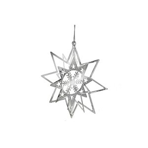 IH Casa Decor 4.75-in Silver Metal Star with Spinning Snowflake Hanging Ornaments - 12/Pk