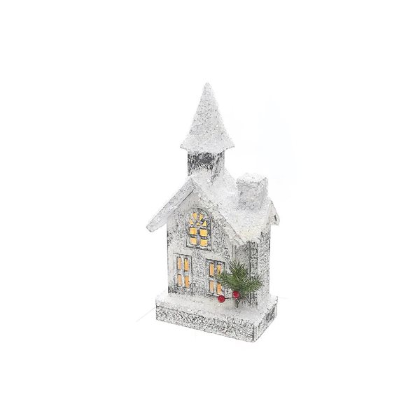 iH casadécor 14-in White LED Wood Snow Covered Church Christmas Decoration