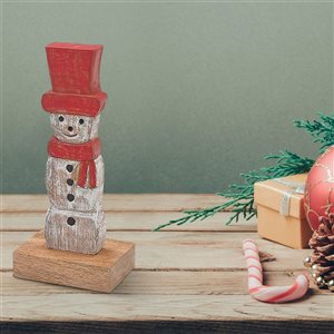 Décoration de Noël IH Casa Decor bonhomme de neige avec chapeau 5 x 3 x 12 po bois