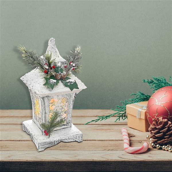iH casadécor 16-in Christmas LED Snow Covered Lantern