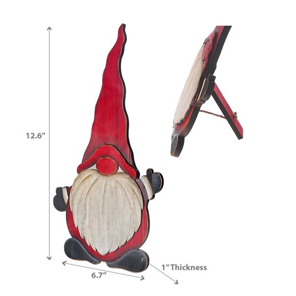 iH casadécor 6.7 x 1 x 12.6-in Red Wood Waving Gnome on Stand