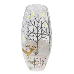 Vase décoratif en verre IH Casa Decor avec imprimé hivernal 8,65 po lumière DEL
