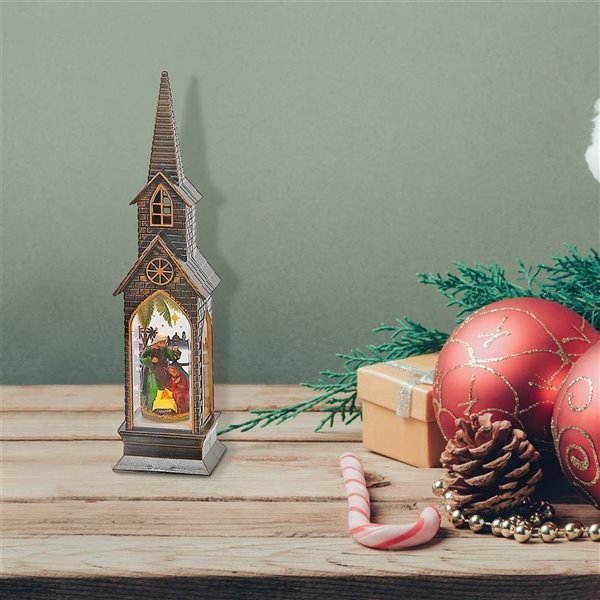 iH casadécor 2.2 x 2.2 x 8.3-in Bronze Miniature Decorative Church with LED Light