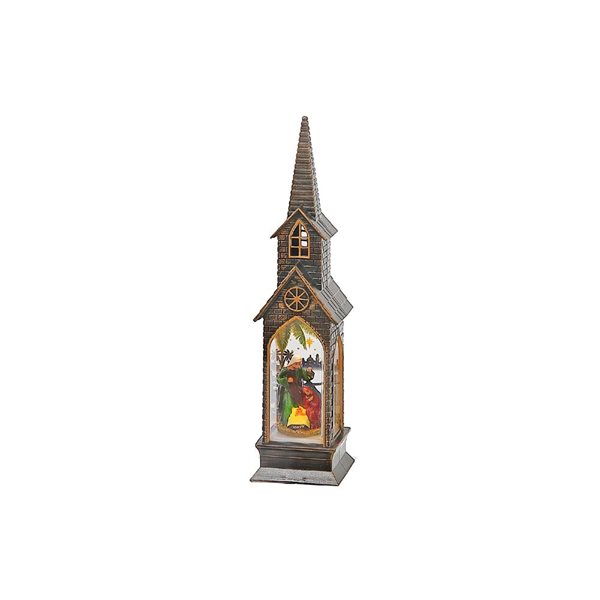 iH casadécor 2.2 x 2.2 x 8.3-in Bronze Miniature Decorative Church with LED Light