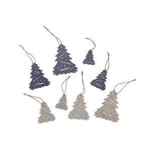 IH Casa Decor Grey Wood Fir Christmas Decorative Ornaments - 4/Pack