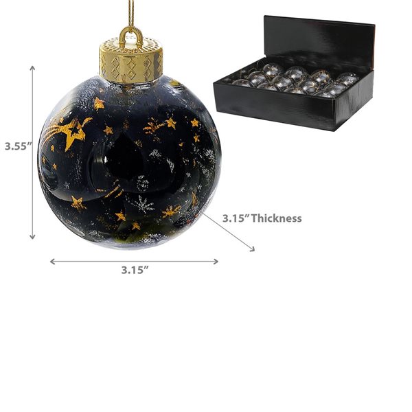 iH casadécor 3.15-in dia Black and Gold Plastic Christmas Ornament Assortment - 12/Pack
