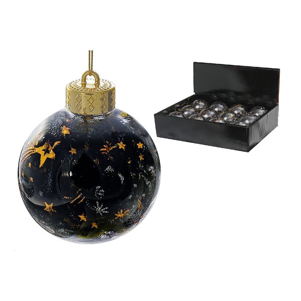 iH casadécor 3.15-in dia Black and Gold Plastic Christmas Ornament Assortment - 12/Pack
