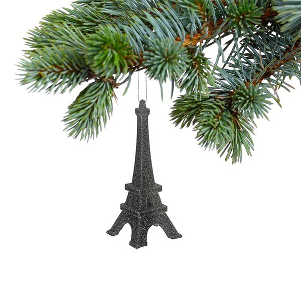 Ornements brillants de Noël IH Casa Decor noirs à tour Eiffel 6,7 po, jeu  de 12