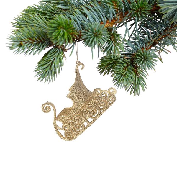 iH casadécor 3.35-in H. Christmas Gold Glittering Sleigh Ornaments - Set of 12