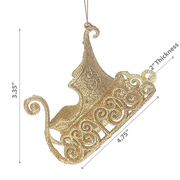 iH casadécor 3.35-in H. Christmas Gold Glittering Sleigh Ornaments - Set of 12