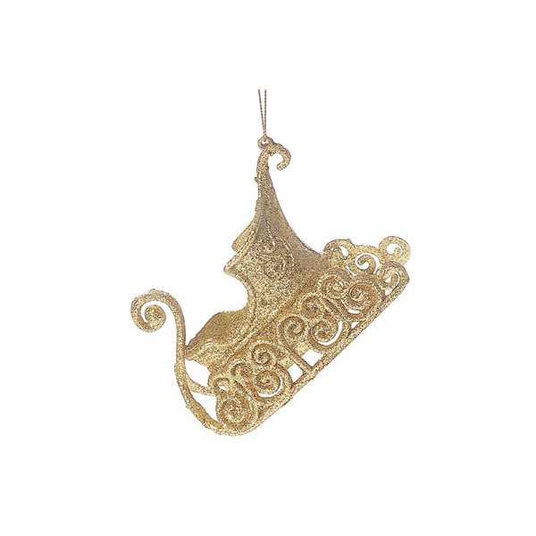 iH casadécor 3.35-in H. Christmas Gold Glittering Sleigh Ornaments - Set of 12