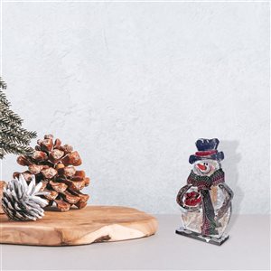 Bonhomme de neige IH Casa Decor en bois de Noël avec foulard et cardinal 10,85 po h.
