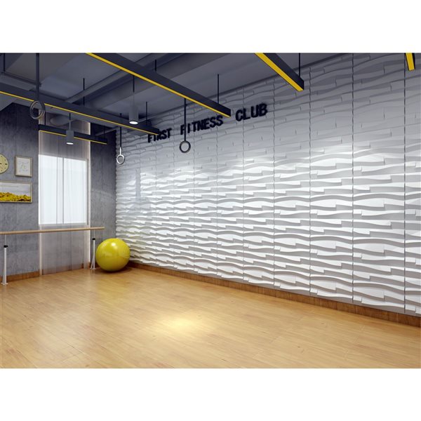 Dundee Deco Abstract Stripes PVC 3D Wall Panel White 1.6 ft X 1.6 ft, 2.7 sq. ft. each