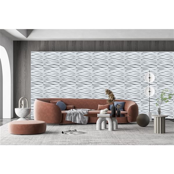 Dundee Deco Modern Wave Board PVC 3D Wall Panel White 1.6 ft X 1.6 ft, 2.7 sq. ft. Each