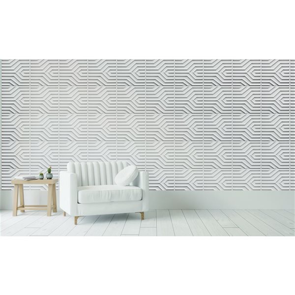 Dundee Deco Modern Stripes PVC 3D Wall Panel White 1.6 ft X 1.6 ft, 26.9 sq. ft. 10/pk