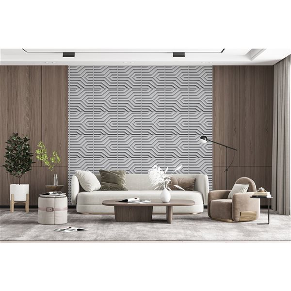 Dundee Deco Modern Stripes PVC 3D Wall Panel White 1.6 ft X 1.6 ft, 26.9 sq. ft. 10/pk