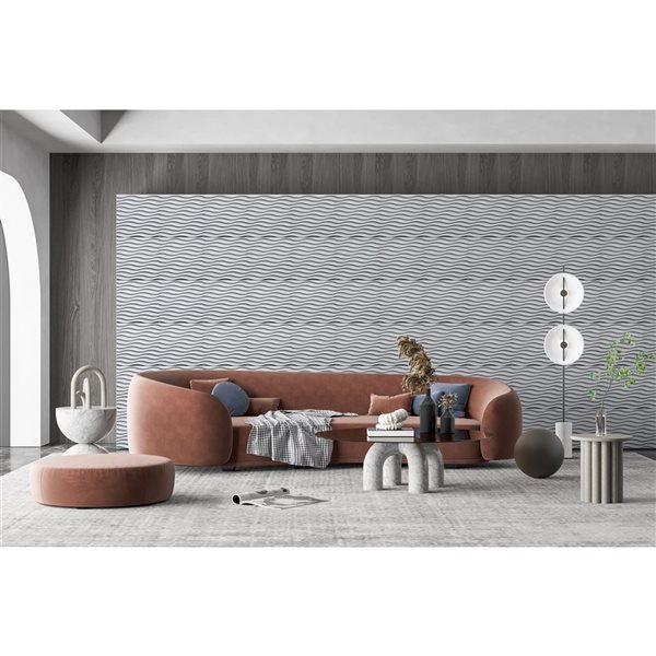 Dundee Deco Modern Wave PVC 3D Wall Panel White 1.6 ft X 1.6 ft, 26.9 sq. ft. 10/pk