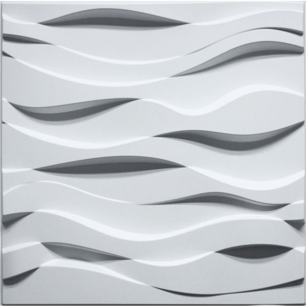 Dundee Deco Industrial Wavey PVC 3D Wall Panel White 1.6 ft X 1.6 ft, 2.7 sq. ft. each