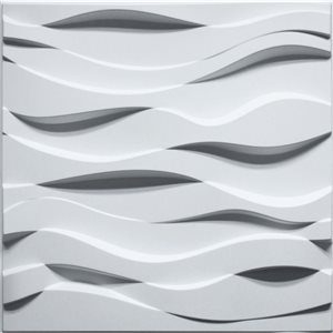 Dundee Deco Industrial Wavey PVC 3D Wall Panel White 1.6 ft X 1.6 ft, 2.7 sq. ft. each