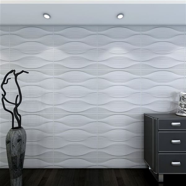 Panneau mural Dundee Deco 3D abstrait en PVC 1.6 x 1.6 pi, blanc 13.5 pi² 5/boite