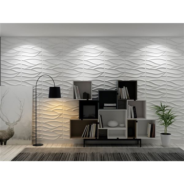 Dundee Deco Contemporary Wave PVC 3D Wall Panel White 1.6 ft X 1.6 ft, 2.7 sq. ft. each