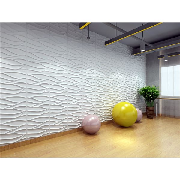 Dundee Deco Contemporary Wave PVC 3D Wall Panel White 1.6 ft X 1.6 ft, 2.7 sq. ft. each