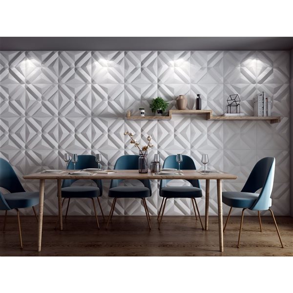 Dundee Deco Contemporary Shape PVC 3D Wall Panel White 1.6 ft X 1.6 ft, 2.7 sq. ft. each