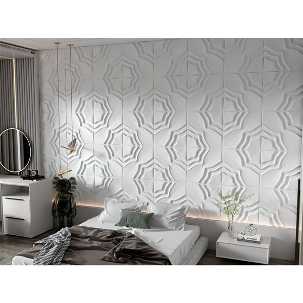 Panneau mural Dundee Deco 3D abstrait en PVC 1.6 x 1.6 pi, blanc 13.5 pi² 5/boite