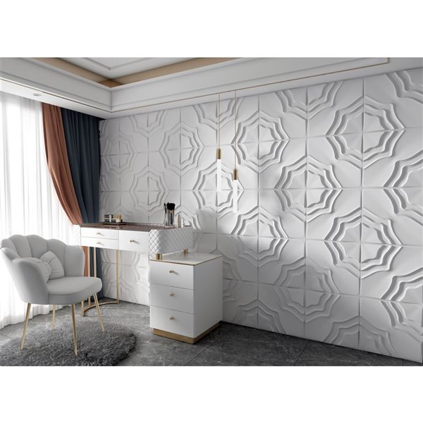 Panneau mural Dundee Deco 3D abstrait en PVC 1.6 x 1.6 pi, blanc 13.5 pi² 5/boite