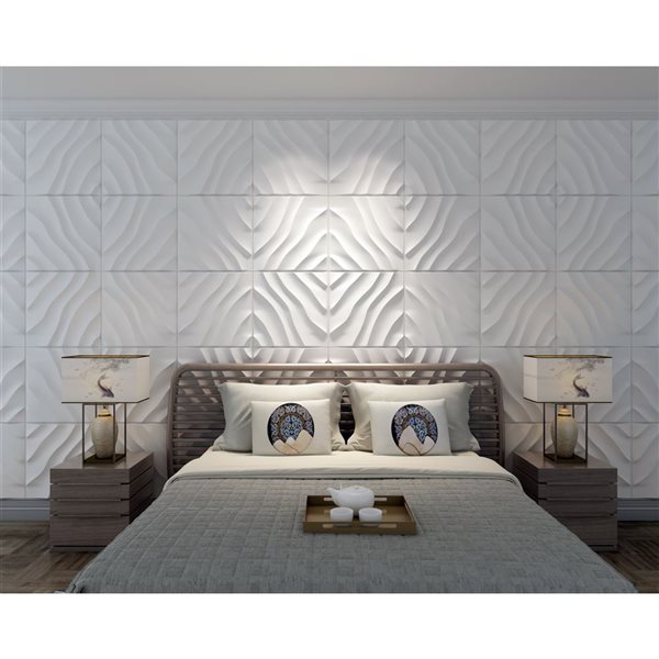 Dundee Deco Contemporary Stripes PVC 3D Wall Panel White 1.6 ft X 1.6 ft, 26.9 sq. ft. 10/pk