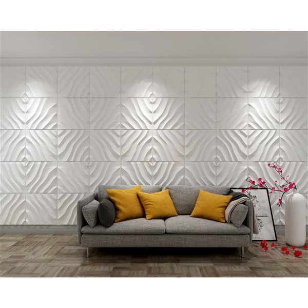 Dundee Deco Contemporary Stripes PVC 3D Wall Panel White 1.6 ft X 1.6 ft, 26.9 sq. ft. 10/pk