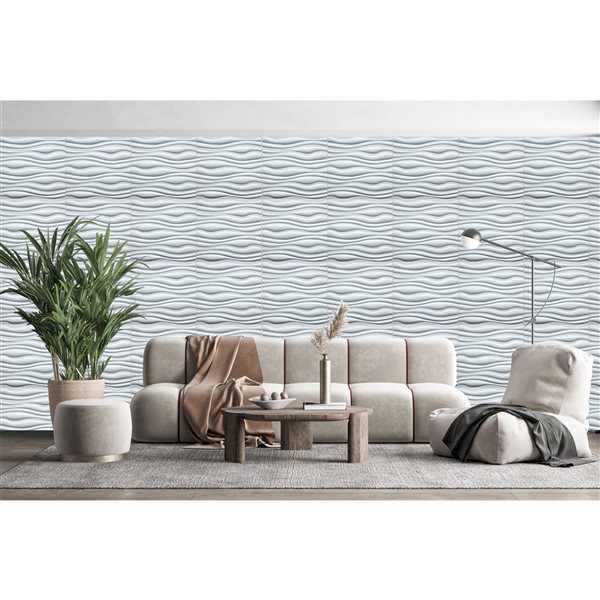 Dundee Deco Contemporary Wave PVC 3D Wall Panel White 1.6 ft X 1.6 ft, 13.5 sq. ft. 5/pk