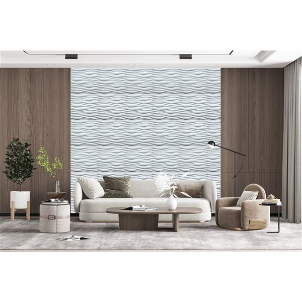 Dundee Deco Contemporary Wave PVC 3D Wall Panel White 1.6 ft X 1.6 ft, 13.5 sq. ft. 5/pk