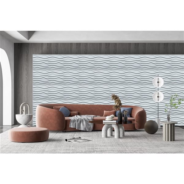 Dundee Deco Contemporary Waves PVC 3D Wall Panel White 1.6 ft X 1.6 ft, 2.7 sq. ft. each