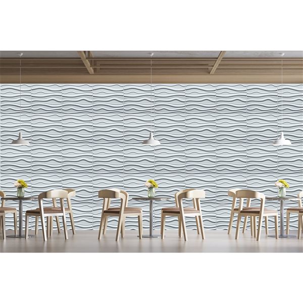 Dundee Deco Contemporary Waves PVC 3D Wall Panel White 1.6 ft X 1.6 ft, 2.7 sq. ft. each