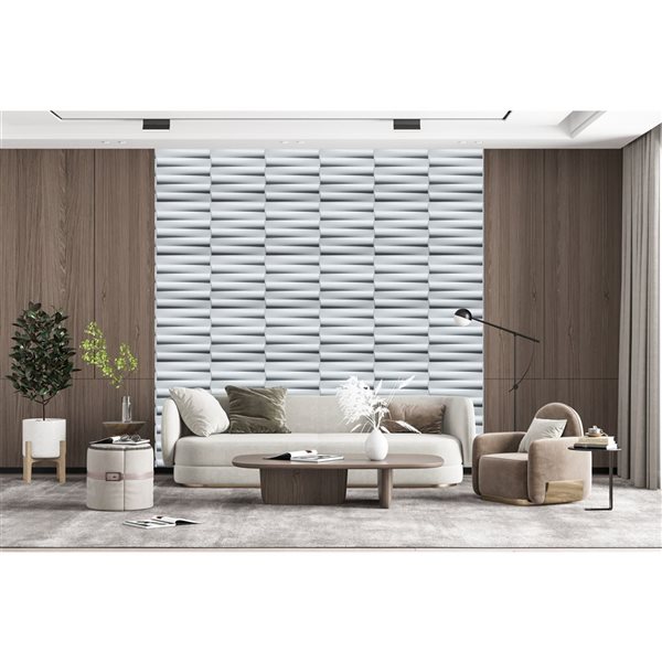 Dundee Deco Modern Stripes PVC 3D Wall Panel White 1.6 ft X 1.6 ft, 2.7 sq. ft. each