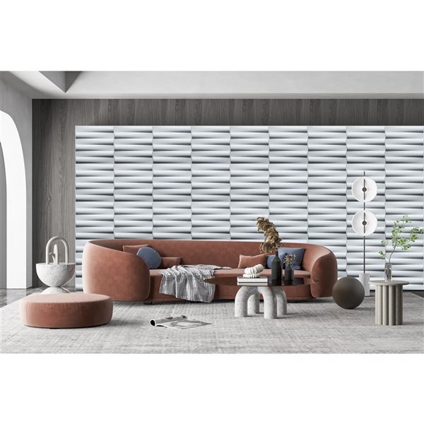 Dundee Deco Modern Stripes PVC 3D Wall Panel White 1.6 ft X 1.6 ft, 2.7 sq. ft. each