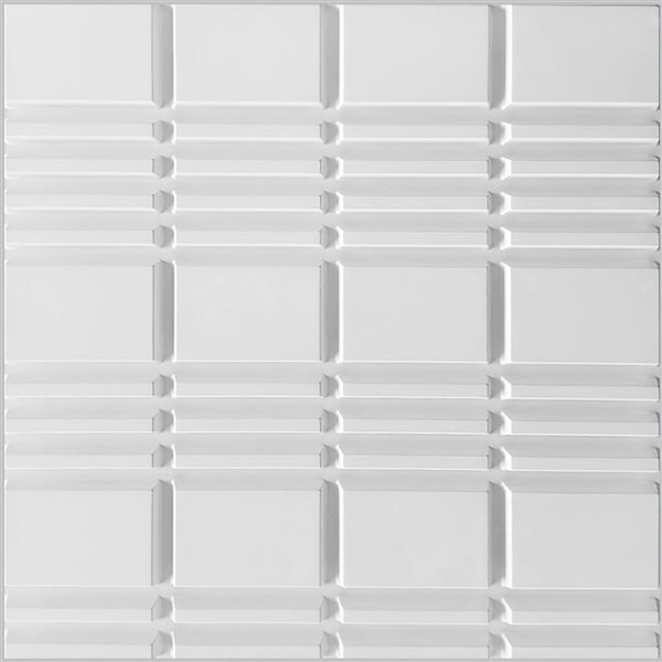 Dundee Deco Modern Plaid PVC 3D Wall Panel White 1.6 ft X 1.6 ft, 26.9 sq. ft. 10/pk